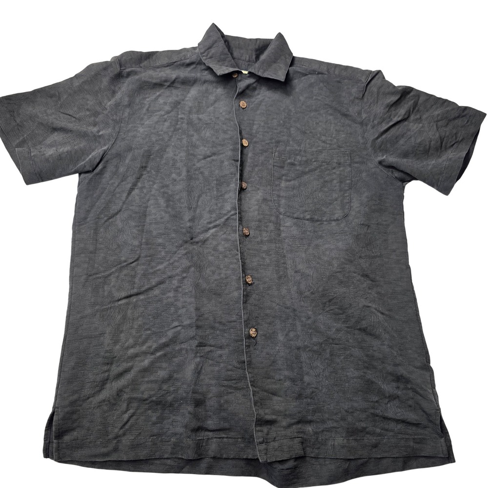 Havana Jack's Cafe Shirt Mens Small Gray Camp Button Up Palm Tree Textured Rayon